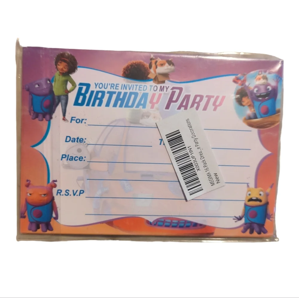 MEGIMA 16Pcs Dreamworks Home Birthday Invitation Cards.